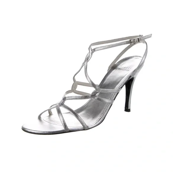 • Stuart Weitzman Metallic Silver  Leather Sandals size 9 - Picture 2 of 12